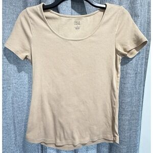 Falls Creek Ribbed Scoop Neck Short Sleeve Tan Womans Small Top Neutral‎